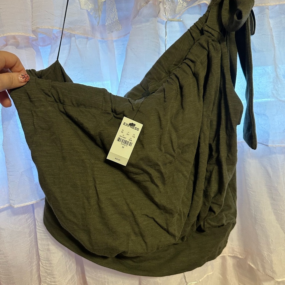 Express brand, New with tags, olive green 1 shoulder cropped top